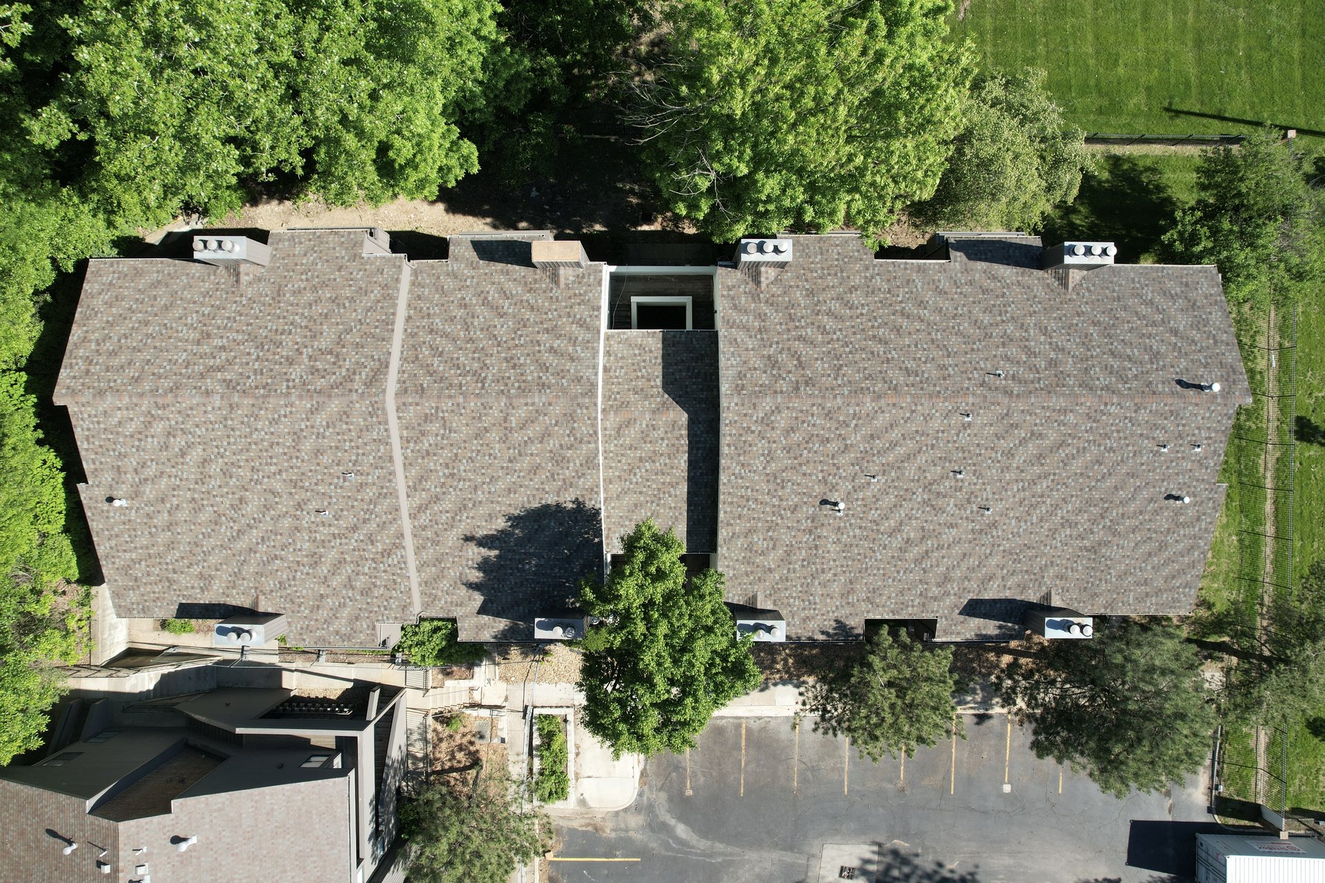 Commercial roofing project aerial view in KC Metro